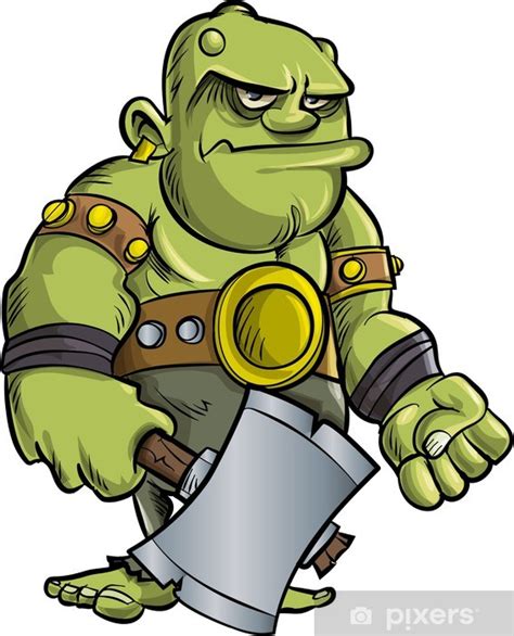 Sticker Ogre de dessin animé avec une grande hache - FR.PIXERS.BE