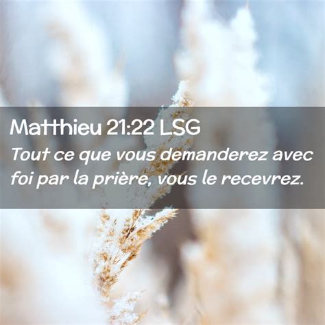 Matthieu Lsg Tout Ce Que Vous Demanderez Avec Foi Par La