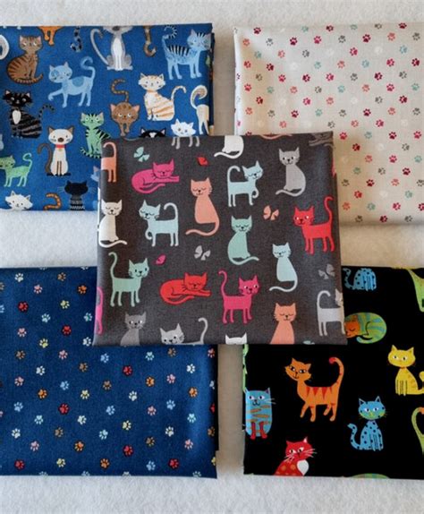 Cat And Paw Print Fabrics 5 X Fat Quarter Set Creative Stitching