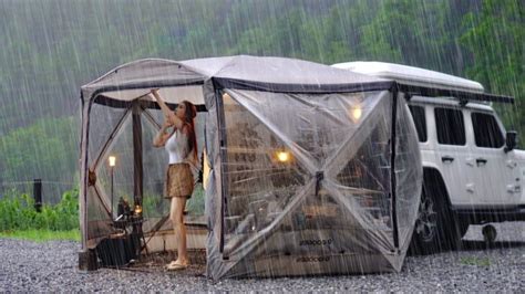 Solo Camping In Heavy Rain Powerful Rain Adventures In Tent And