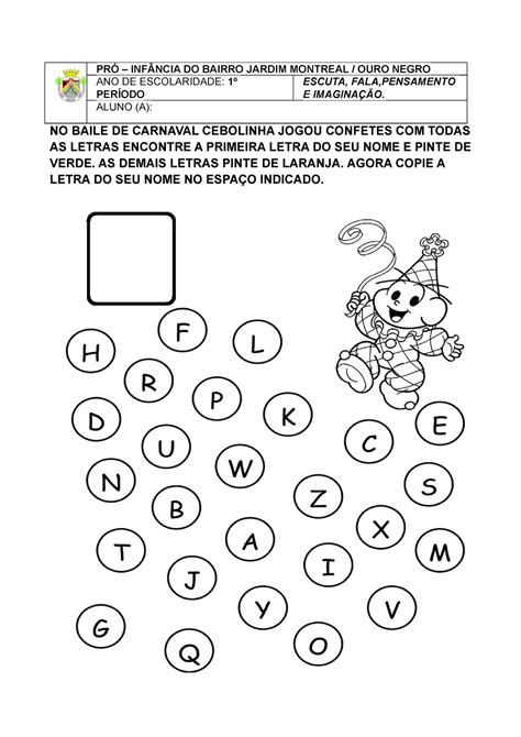 Atividade Ano De Escolaridade Per Odo Escuta Fala Pensamento