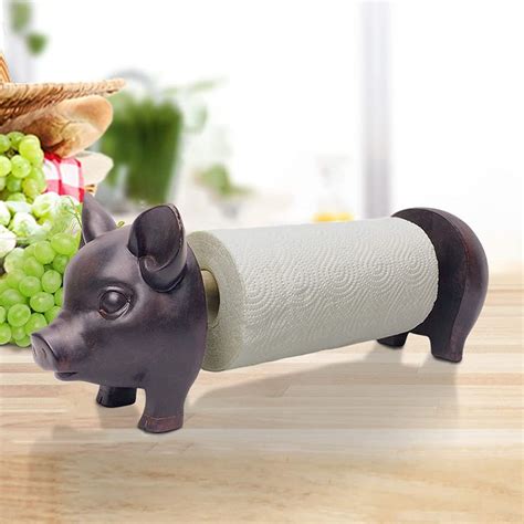 Farmhouse Pig Paper Towel Holder Black Rustic Country Decorative