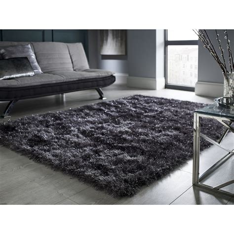 Sparkly Grey Shaggy Rug 120x170cm Flair Furniture123