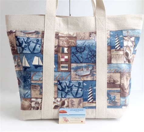 Canvas Beach Bag Coastal Beach Tote Sailboats Anchors Etsy Canvas