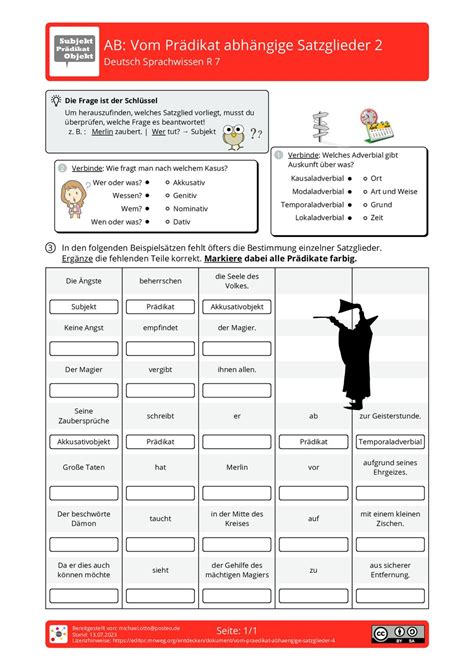 Arbeitsblatt Vom Prädikat Abhängige Satzglieder 2 Deutsch Sprachwissen