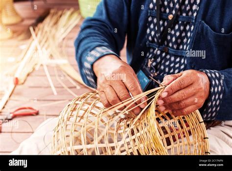 Hands Weave Bamboo Baskets Stock Photo Alamy