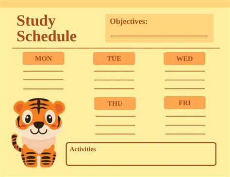 Light Yellow Simple Tiger Theme Study Schedule Template Venngage