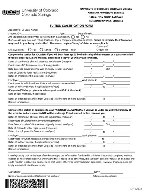 Fillable Online Uccs Tuition Classification Form Fax Email Print