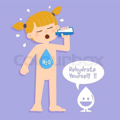 Little Girl Drinking A Bottle Of Water | Stock vector | Colourbox