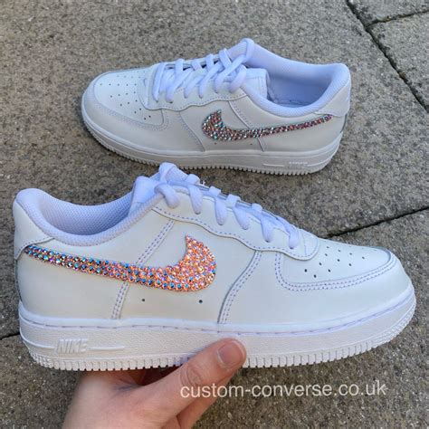 Rose Gold Crystal Swoosh Nike Air Force 1 Trainers Etsy Uk