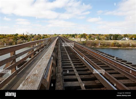 Pedestrian Walkway And Train Tracks Cpr Train Railway Bridge Over The