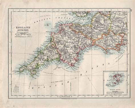 Vittoriano Mappa Inghilterra South West Cornwall Devon Dorset