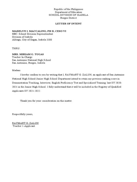 Intent Letter To Retain Scores Pdf
