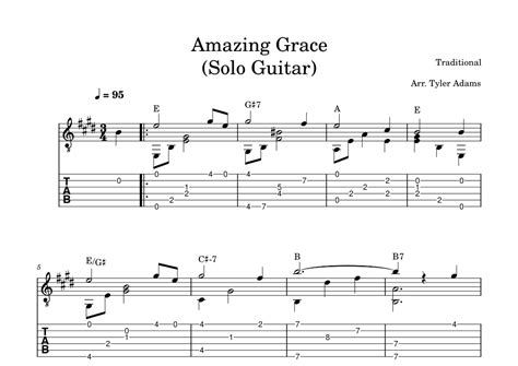 Amazing Grace Intermediate Solo Guitar Arr Tyler Adams By