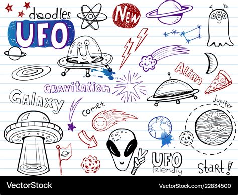 Ufo Aliens Doodles Collection Royalty Free Vector Image