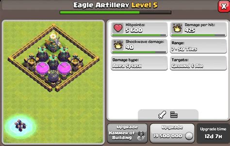 Eagle Artillery Max Levels List Town Hall To Town Hall Stats