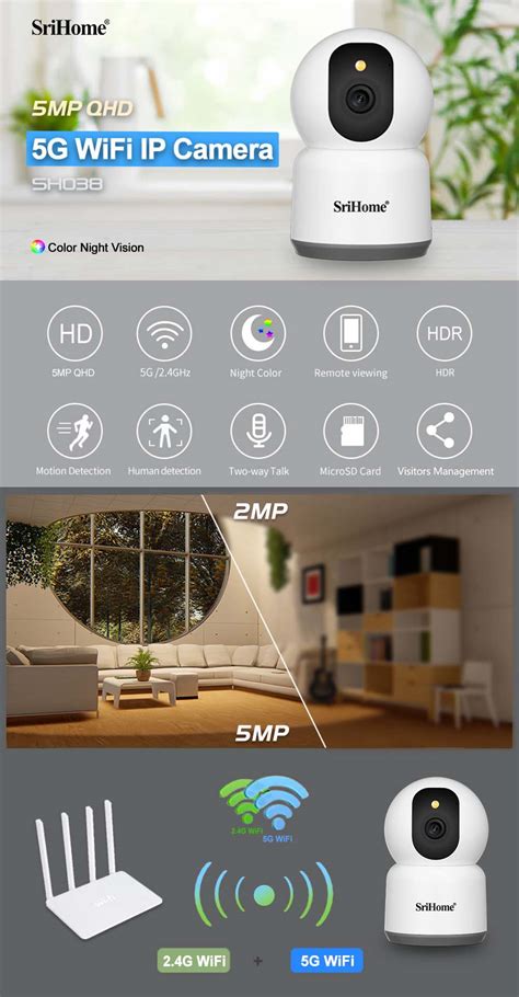 SriHome SH038 5G WIFI Wireless CCTV 5MP QHD 1944P Built In Mic