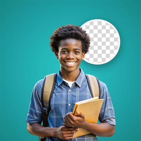 Jovem Estudante Afro Americano Sorridente Com Mochila Segurando Livro E