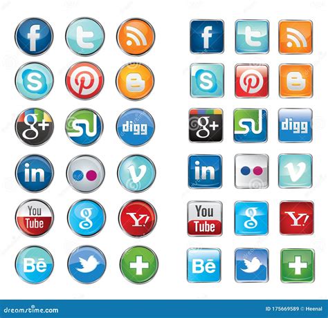 Simple Social Media Network Icons Collection Set In Round And Square