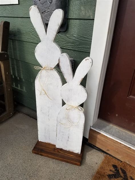 Porch Bunnies Wood Bunny Front Porch Decor Standing Etsy Spring Wood