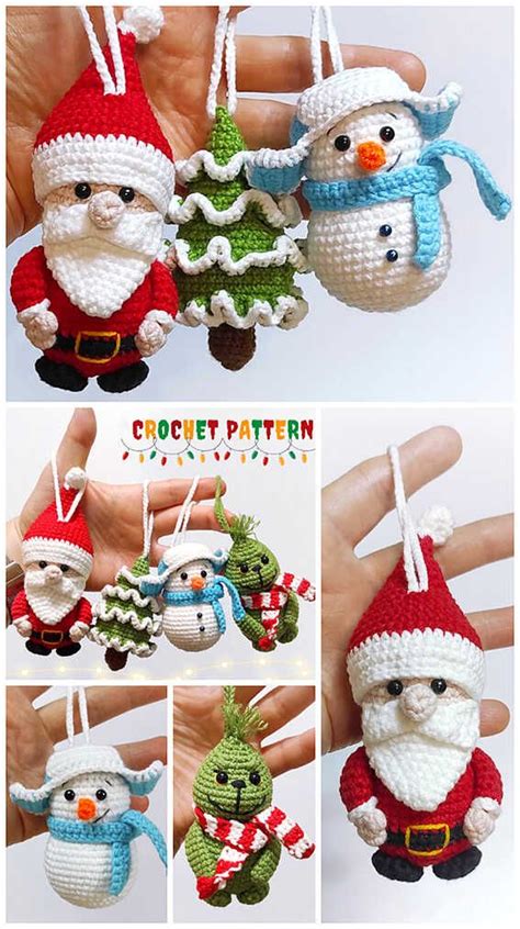 Crochet Christmas Ornament Patterns For Santa Claus Snowman And Penguin