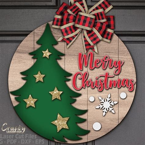 Merry Christmas Door Hanger Svg Etsy