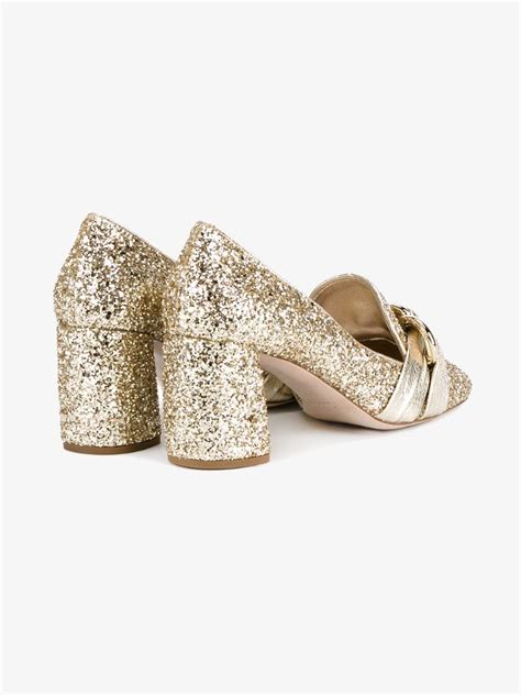 Miu Miu Glitter Embellished Leather Pumps Modesens