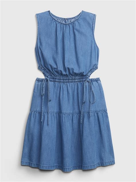 Denim Side Tie Cutout Mini Dress With Washwell Gap