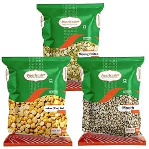 Paaritosh Combo Pack Of Moong Chilka Dal Tur Dal And Moth Matki