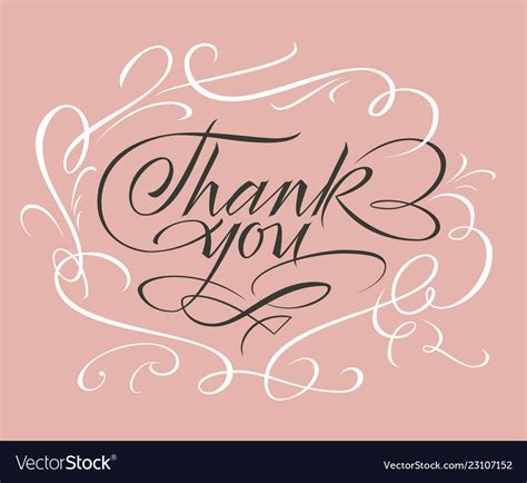 Thank You Lettering In White Calligraphic Frame Vector Image