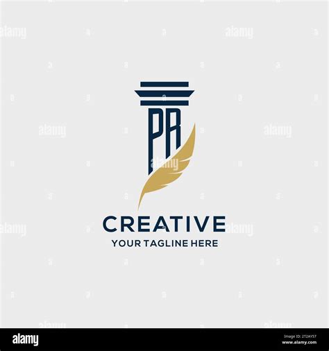 Pr Monogram Initial Logo With Pillar And Feather Design Law Firm Logo