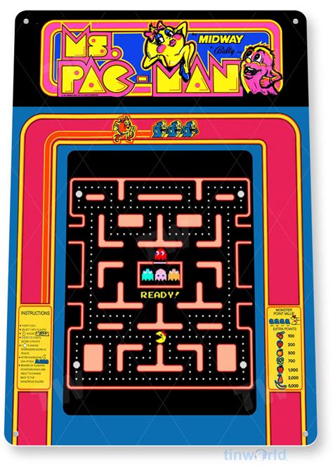 Ms Pac Man Arcade Sign A516 Tinworld Signs