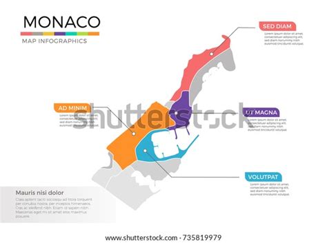 Monaco Map Infographics Vector Template Regions