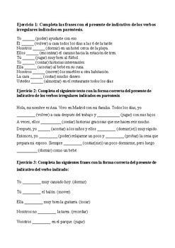 Presente De Indicativo Irregular Worksheet Ejercicios Para Aprender