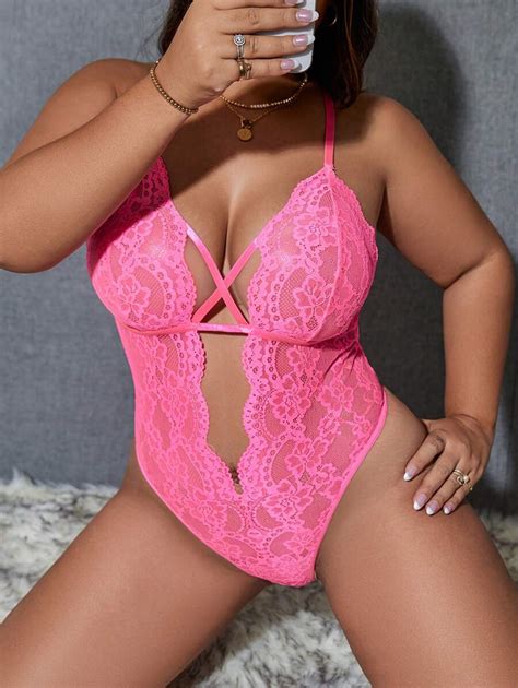 Shein Classic Sexy Plus Size Lace Back Cross Strappy Sexy Lingerie