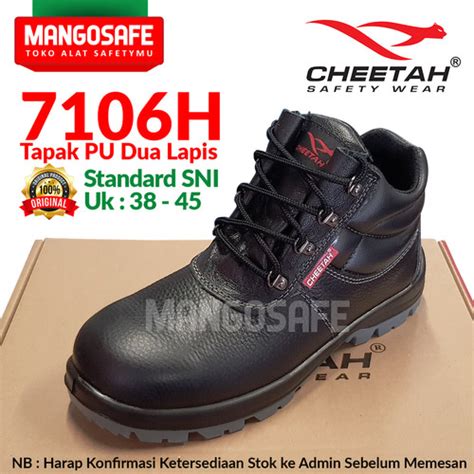 Jual Safety Shoes Cheetah 7106H Sepatu Proyek Semi Boot Hitam Bertali