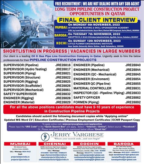 Walk In Interview At Kochi For Qatar August