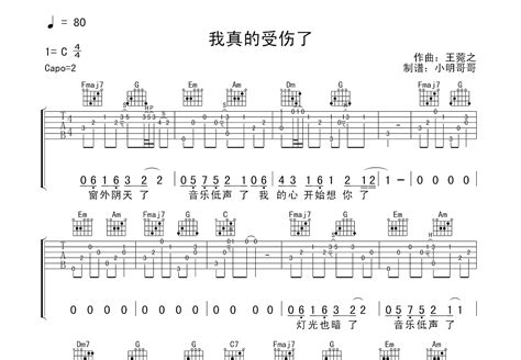 我真的受伤了吉他谱王菀之g调指弹 吉他世界