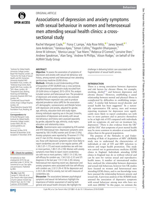 Pdf Associations Of Depression And Anxiety Symptoms With Sexual Behaviour In Women And