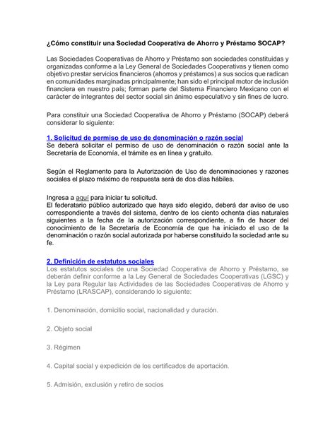 Cómo constituir una Sociedad Cooperativa de Ahorro y Préstamo Socap