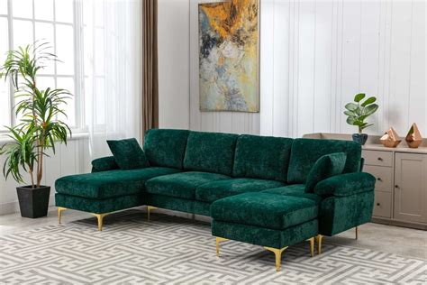 "114"" U-Shaped Sofa with Movable Ottoman, Modern Accent Couch Set with ...