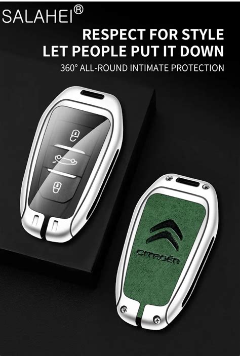 Metal Car Key Case Keyring Leather Keychain For Citroen C4 C4L C6 C3 XR ...