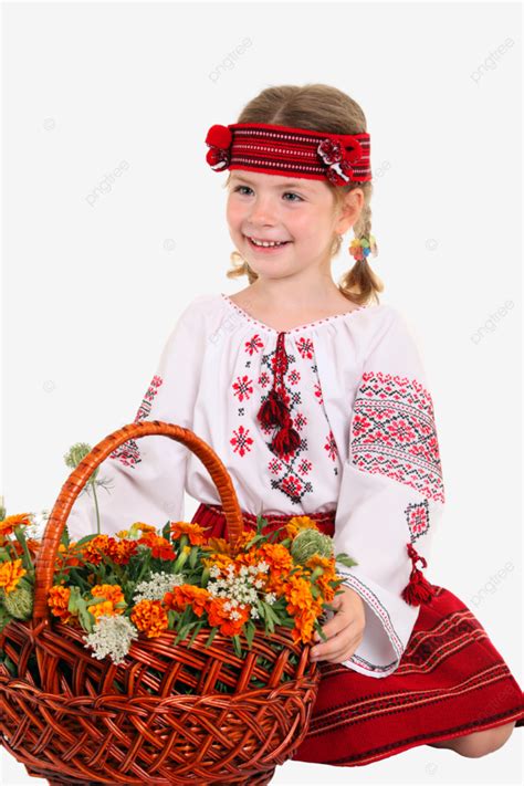 Garota Ucraniana Vestida Traje Nacional Sentada PNG Flor Europeu