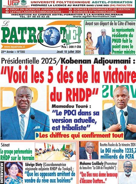 Titrologie De Le Patriote N Du Jeudi Juillet Abidjan Net