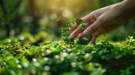 Symbol Of Recycling And Ecological Recycling Human Hand Touching