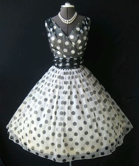 1950s Polka Dot Dress Vintage Dresses Vintage Outfits Chiffon Party Dress