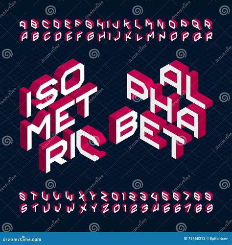 D Isometric Alphabet Font Type Letters And Numbers Stock Vector