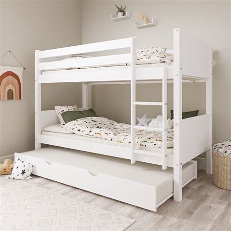 White Wooden Detachable Bunk Bed with Trundle - Luca | White bunk beds ...