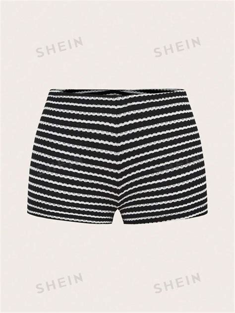 Shein Ezwear Spring Summer Home Casual Black White Striped Low Waist