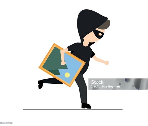 Masked Thief Stealing A Painting From An Art Gallery Art Theft Isolated ...